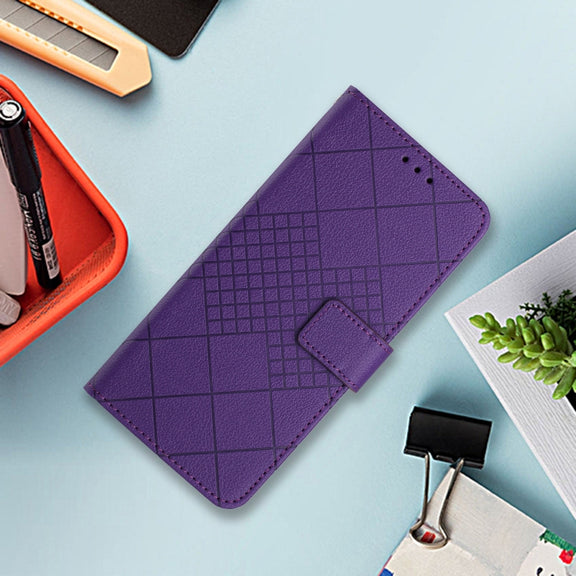For iPhone 16 Pro Max Rhombic Grid Texture Leather Phone Case(Purple)
