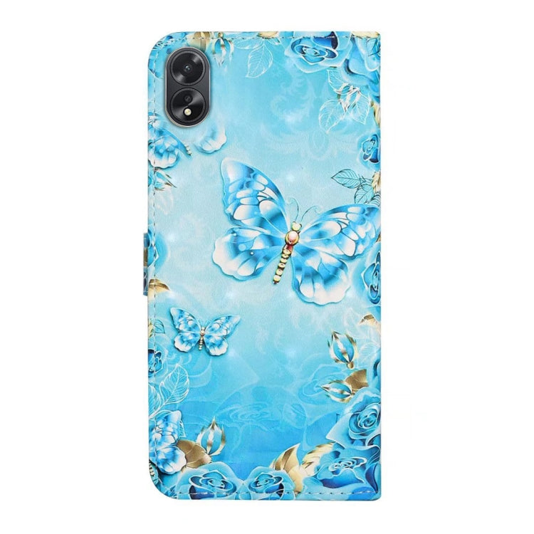 For OPPO A58 Oil Embossed 3D Drawing Leather Phone Case(Blue Butterflies)