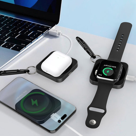 For iPhone / AirPods / iWatch Series 3 in 1 Portable Wireless Charger(Silver)