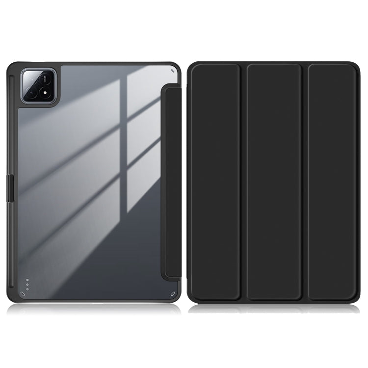 For Xiaomi Pad 6S Pro 12.4 Acrylic 3-Fold Solid Color Smart Leather Tablet Case(Black)