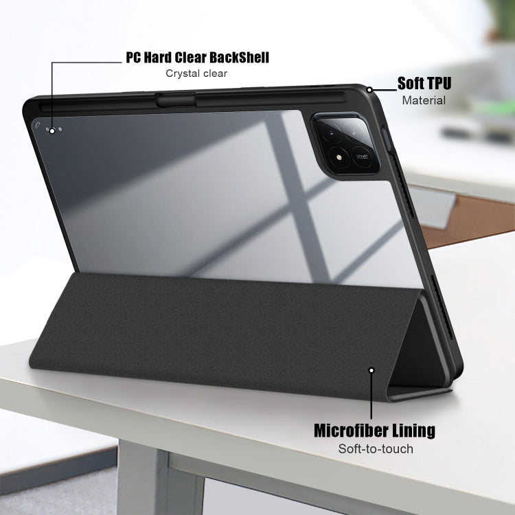 For Xiaomi Pad 6S Pro 12.4 Acrylic 3-Fold Solid Color Smart Leather Tablet Case(Black)