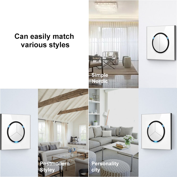 86mm Round LED Tempered Glass Switch Panel, White Round Glass, Style:Computer Socket