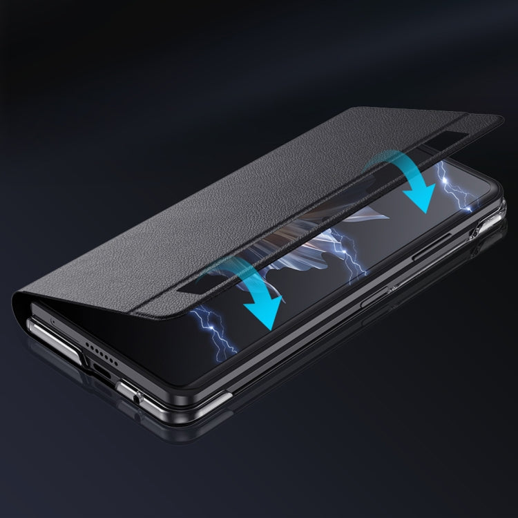 For Honor Magic Vs2 Attraction Flip Holder Side Window Smart Leather Phone Case(Black)