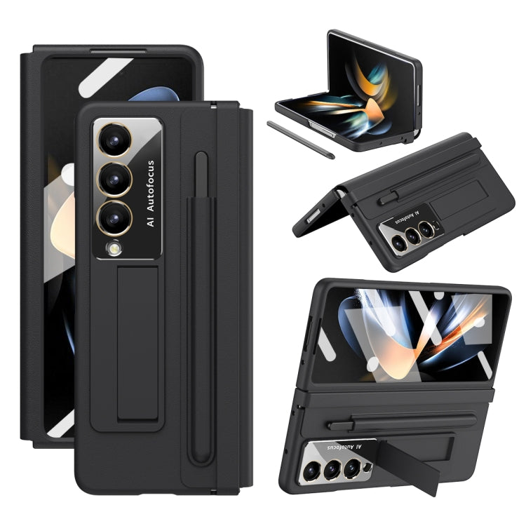 For Samsung Galaxy Z Fold4 PU + PC Full Coverage Phone Case with Pen/Pen Slots(Black)