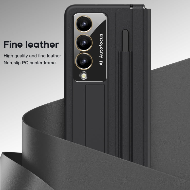 For Samsung Galaxy Z Fold4 PU + PC Full Coverage Phone Case with Pen/Pen Slots(Black)