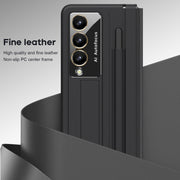 For Samsung Galaxy Z Fold4 PU + PC Full Coverage Phone Case with Pen/Pen Slots(Black)