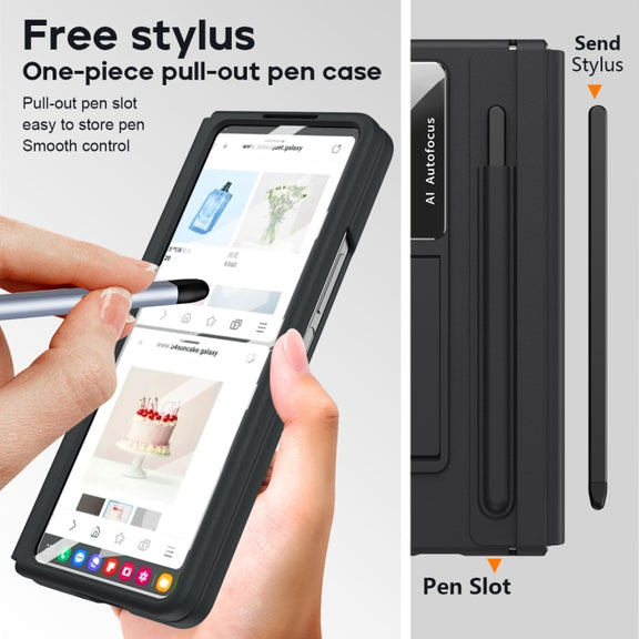 For Samsung Galaxy Z Fold4 PU + PC Full Coverage Phone Case with Pen/Pen Slots(Black)