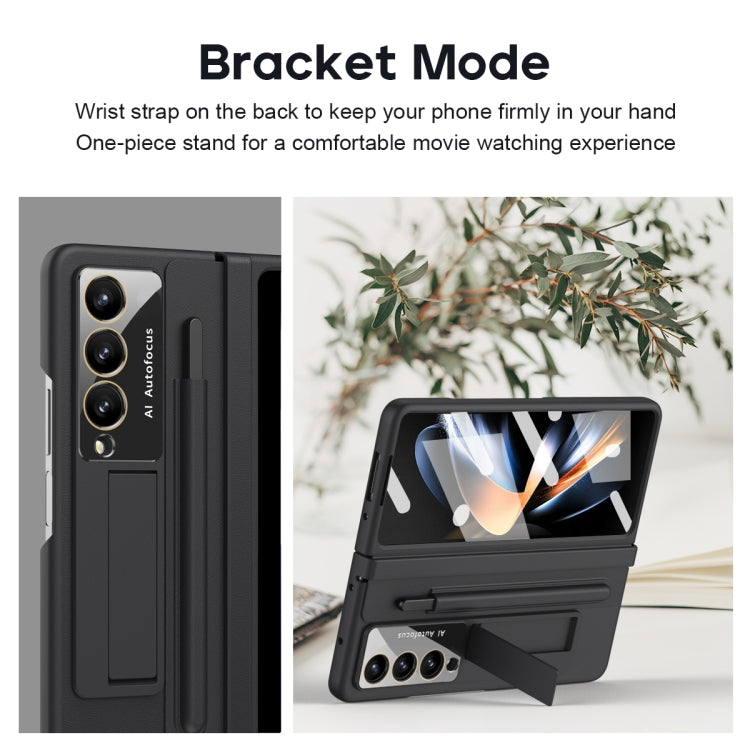 For Samsung Galaxy Z Fold4 PU + PC Full Coverage Phone Case with Pen/Pen Slots(Black)