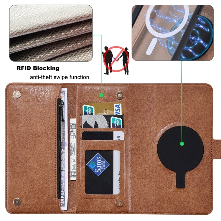 For iPhone 13 Pro Max ViLi GV Series MagSafe Magnetic Zipper Leather Phone Case(Brown)