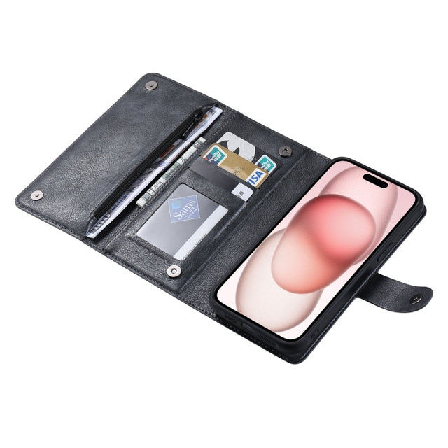 For iPhone 15 Plus ViLi GV Series MagSafe Magnetic Zipper Leather Phone Case(Black)