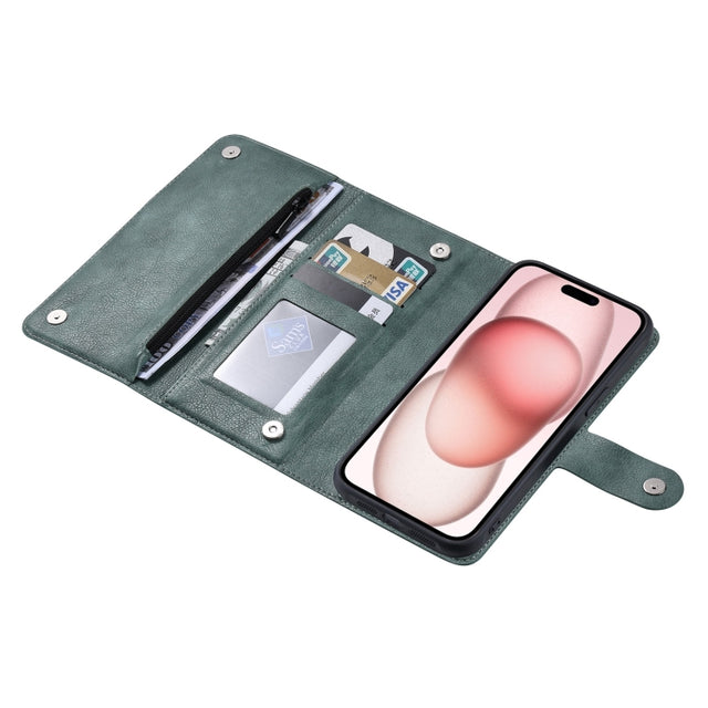 For iPhone 15 Plus ViLi GV Series MagSafe Magnetic Zipper Leather Phone Case(Green)