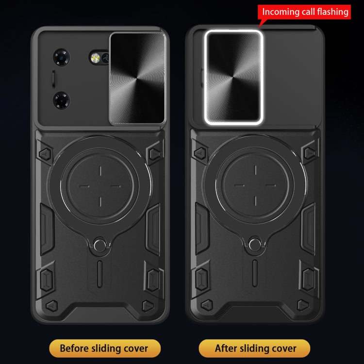 For Tecno Pova 5 CD Texture Sliding Camshield Magnetic Holder Phone Case(Black)