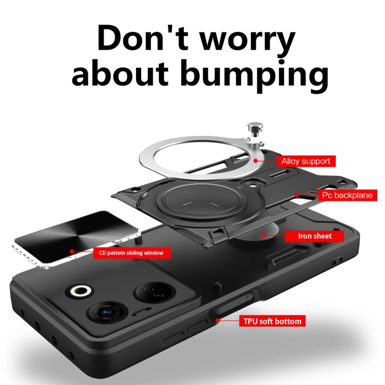 For Tecno Camon 20 4G / 20 Pro 4G CD Texture Sliding Camshield Magnetic Holder Phone Case(Black)