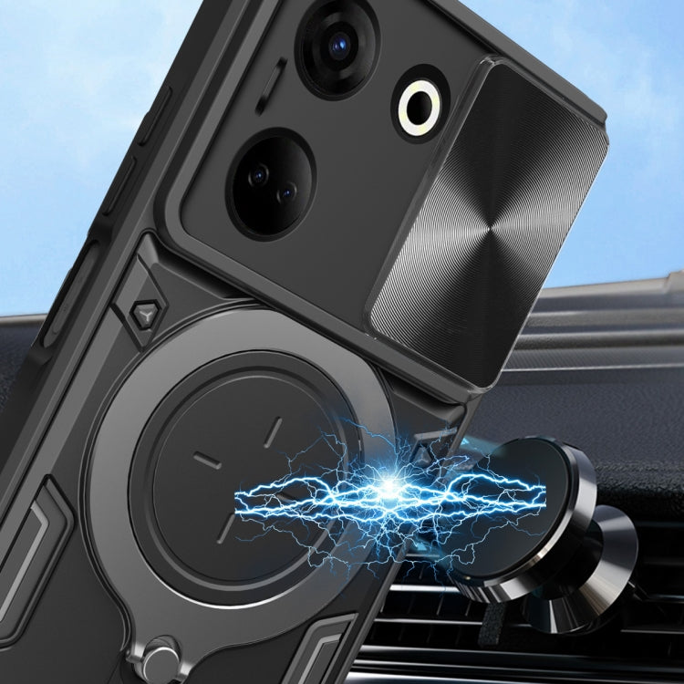 For Tecno Camon 20 4G / 20 Pro 4G CD Texture Sliding Camshield Magnetic Holder Phone Case(Black)