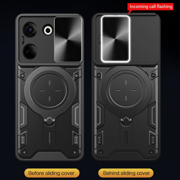 For Tecno Camon 20 4G / 20 Pro 4G CD Texture Sliding Camshield Magnetic Holder Phone Case(Black)