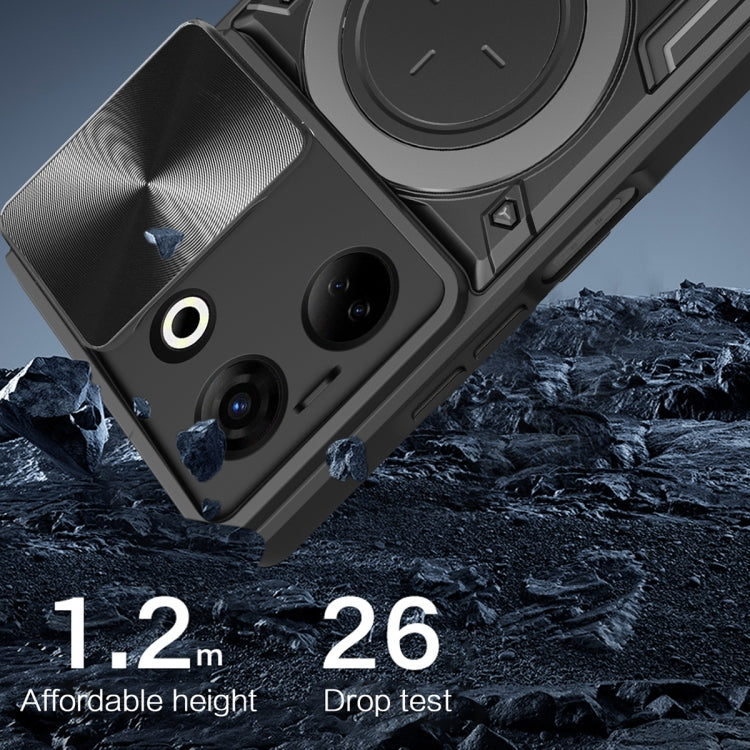 For Tecno Camon 20 4G / 20 Pro 4G CD Texture Sliding Camshield Magnetic Holder Phone Case(Black)