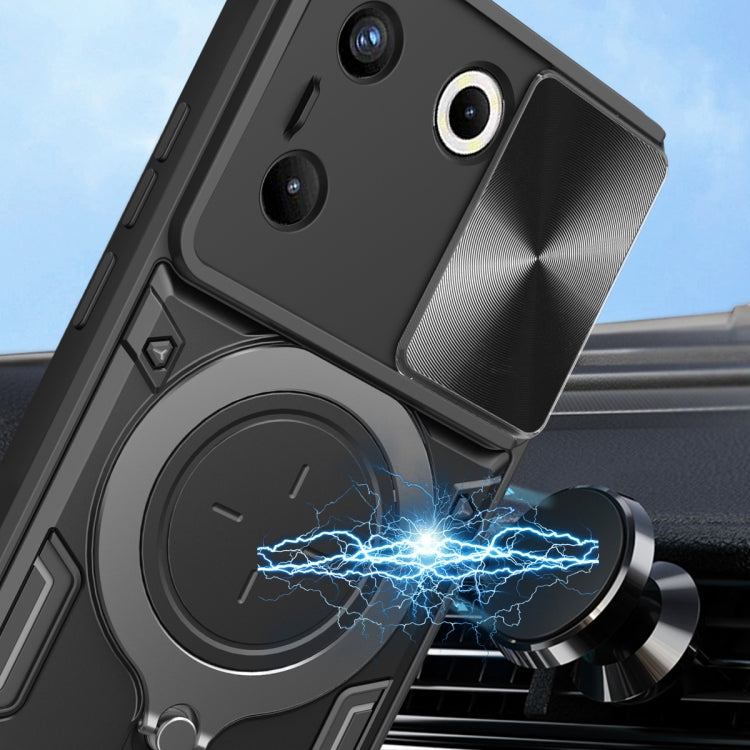 For Tecno Camon 20 Pro 5G CD Texture Sliding Camshield Magnetic Holder Phone Case(Silver)