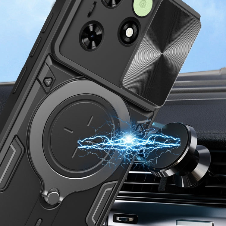 For Tecno Spark Go 2024/Spark 20 CD Texture Sliding Camshield Magnetic Holder Phone Case(Black)