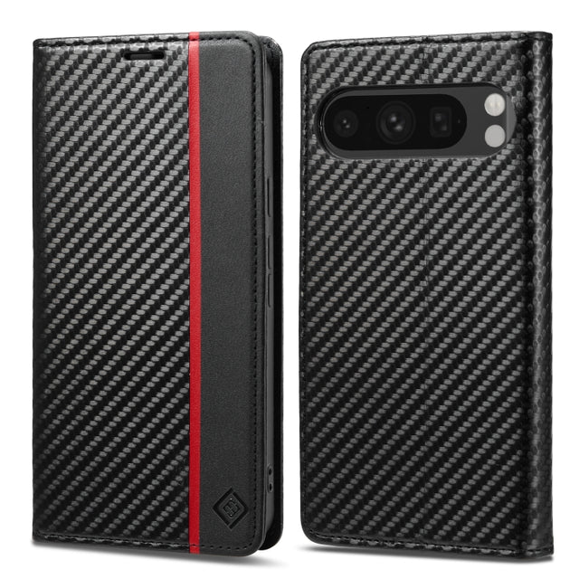 For Google Pixel 9 LC.IMEEKE Carbon Fiber Leather Phone Case(Vertical Black)