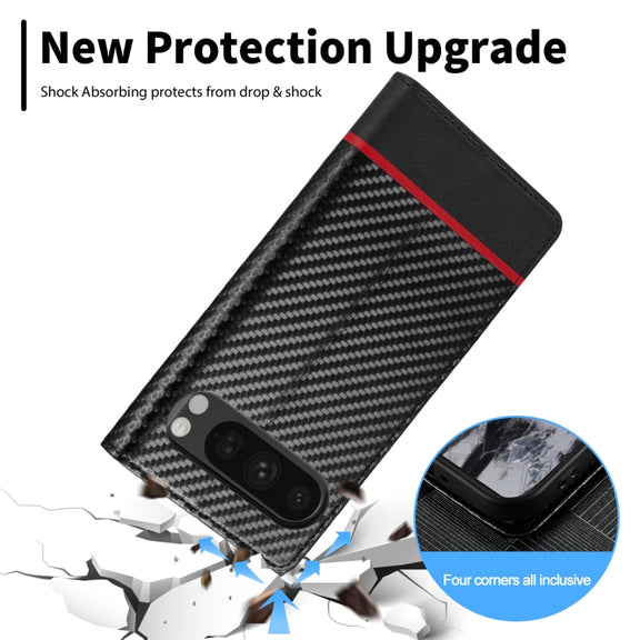 For Google Pixel 9 LC.IMEEKE Carbon Fiber Leather Phone Case(Horizontal Black)