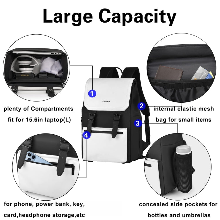 Cwatcun D79 Camera Backpack Multi-Functional Camera  Dual Shoulders Bag, Size:40.5 x 28 x 17.5cm Small(Black White)