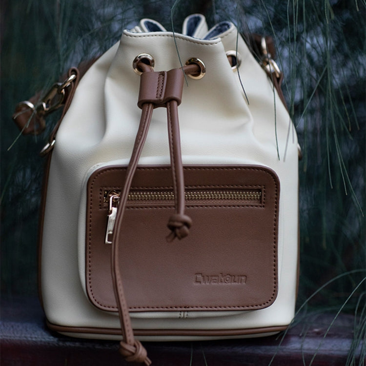 Cwatcun D82 Bundle Drawstring Lens Bag PU Crossbody Camera Bag(Beige)