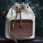 Cwatcun D82 Bundle Drawstring Lens Bag PU Crossbody Camera Bag(Beige)