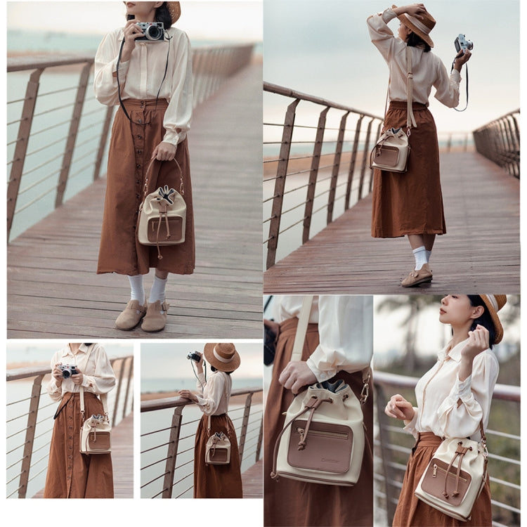 Cwatcun D82 Bundle Drawstring Lens Bag PU Crossbody Camera Bag(Beige)