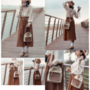Cwatcun D82 Bundle Drawstring Lens Bag PU Crossbody Camera Bag(Beige)
