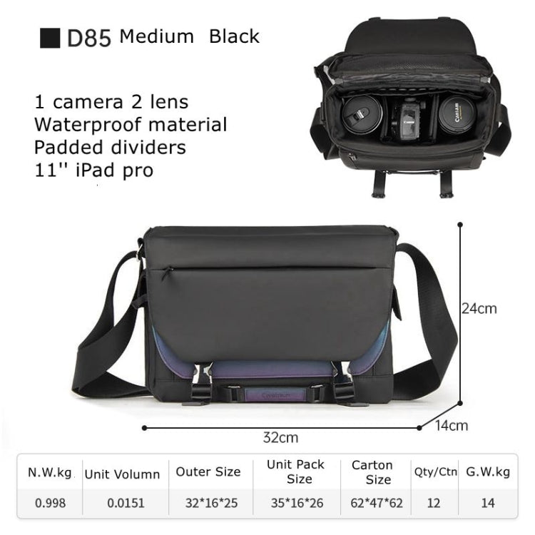 Cwatcun D85 Camera Bag Side Quick Access Camera Messenger Case Water-resistant Bag, Size:32 x 14 x 24cm Medium(Black)