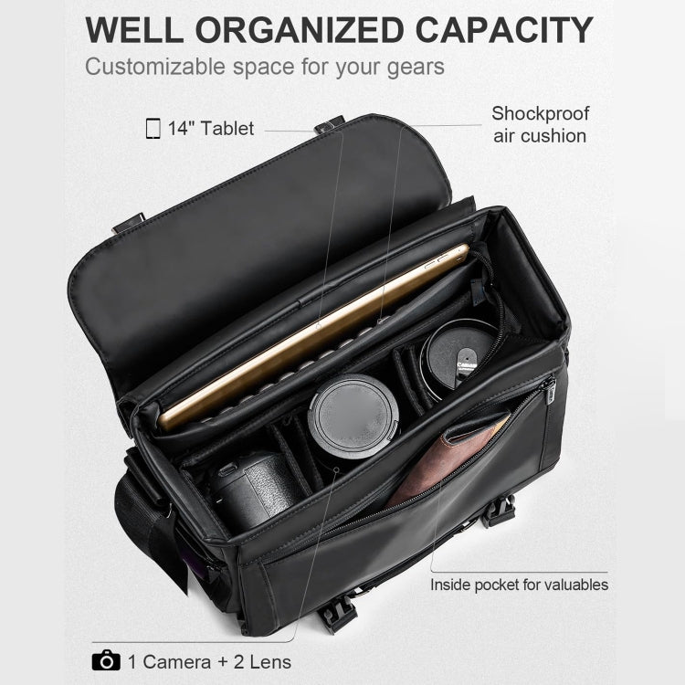 Cwatcun D85 Camera Bag Side Quick Access Camera Messenger Case Water-resistant Bag, Size:32 x 14 x 24cm Medium(Black)