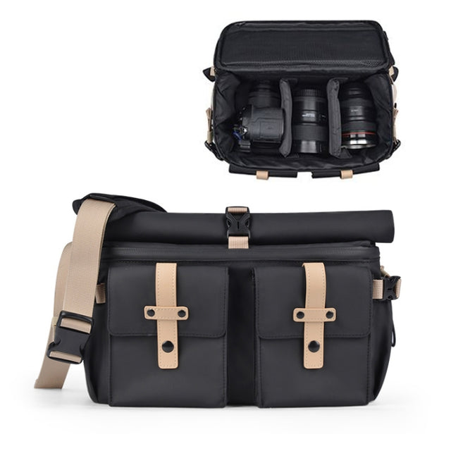 Cwatcun D90 Contrast Color Single Shoulder Camera Bag Outdoor Camera Bag Professional Crossbody Handbag, Size:30.5 x 19 x 20cm Large(Black)
