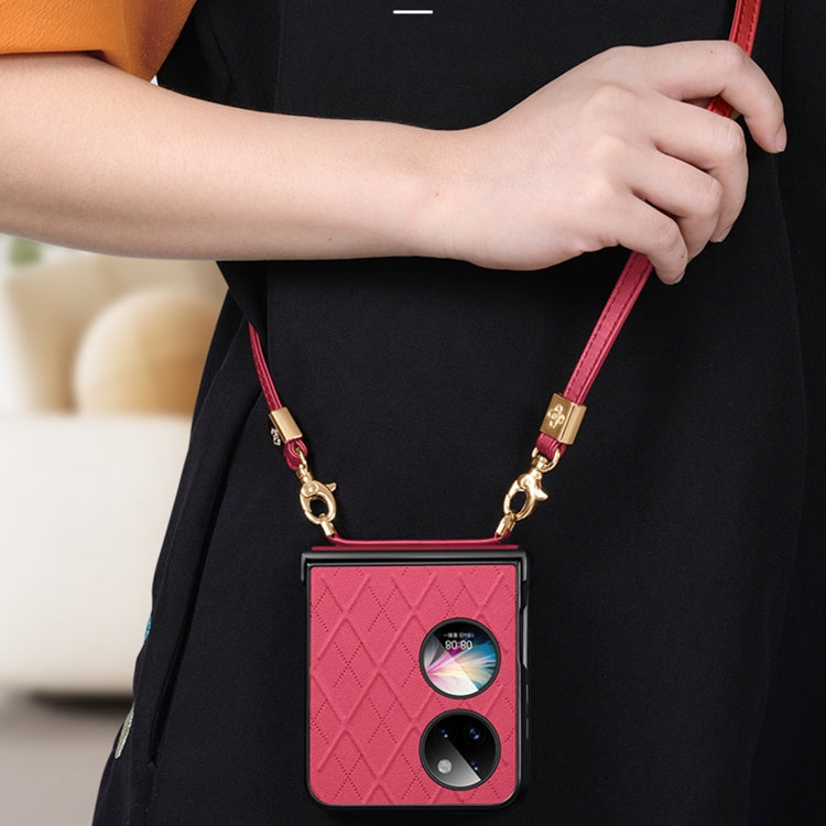 For Huawei P50 Pocket SULADA Elegant Rhombic Texture Folding Phone Case with Lanyard(Orange)