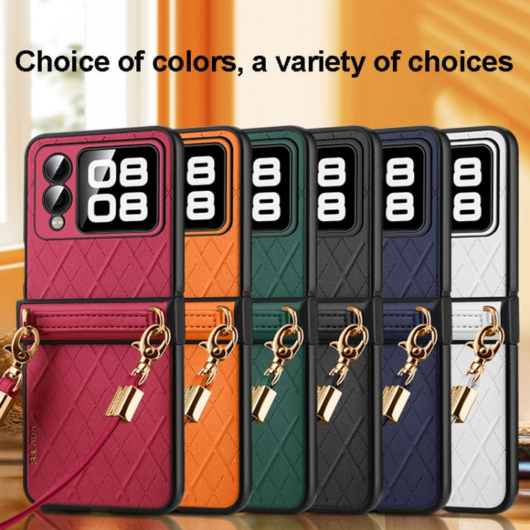 For Huawei nova Flip SULADA Elegant Rhombic Texture Folding Phone Case with Lanyard(White)