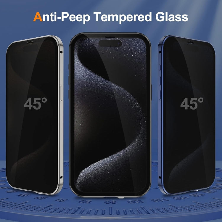 For iPhone 15 Pro Anti-peeping Magnetic Double-sided Tempered Glass Phone Case(Blue)