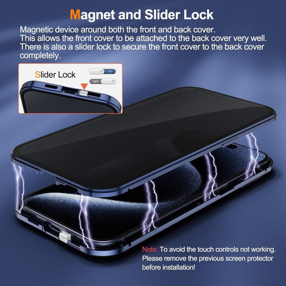 For iPhone 15 Pro Anti-peeping Magnetic Double-sided Tempered Glass Phone Case(Blue)