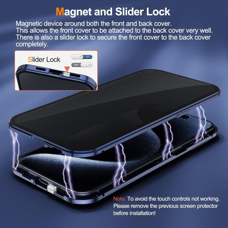 For iPhone 15 Pro Anti-peeping Magnetic Double-sided Tempered Glass Phone Case(Blue)