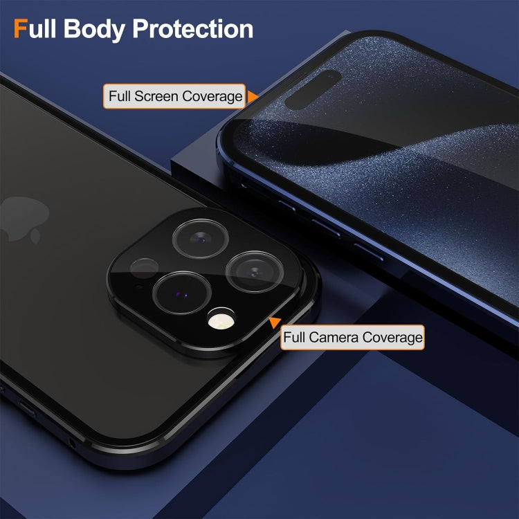 For iPhone 15 Anti-peeping Magnetic Double-sided Tempered Glass Phone Case(Blue)