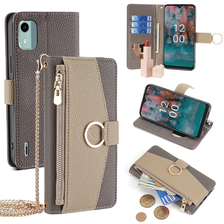 For Nokia C12 Crossbody Litchi Texture Leather Phone Case(Grey)