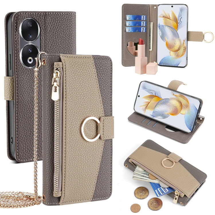 For Honor 90 5G Crossbody Litchi Texture Leather Phone Case(Grey)
