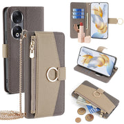 For Honor 90 5G Crossbody Litchi Texture Leather Phone Case(Grey)
