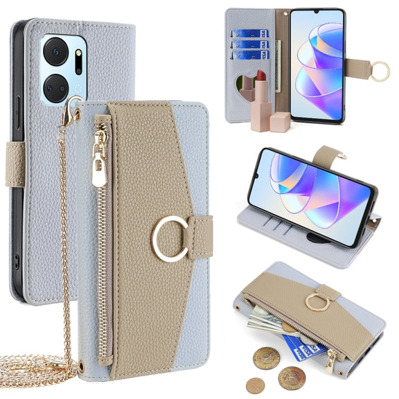 For Honor X7a Crossbody Litchi Texture Leather Phone Case(Blue)