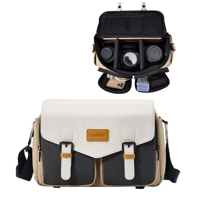 Cwatcun D99 Contrast Color Single Shoulder Camera Bag Outdoor Camera Bag Professional Crossbody Handbag, Size:32.5 x 14.5 x 21.5cm Large(Khaki Black)