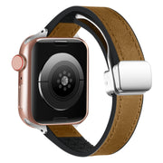 For Apple Watch Ultra 2 49mm Magnetic Folding Leather Silicone Watch Band(Crazy Horse Brown)