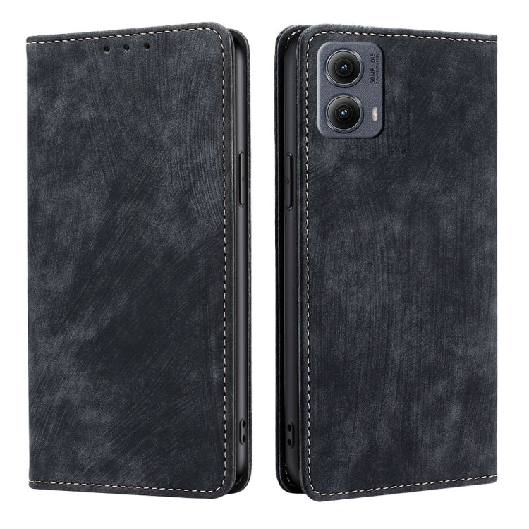 For Motorola Edge 5G 2024 RFID Anti-theft Brush Magnetic Leather Phone Case(Black)