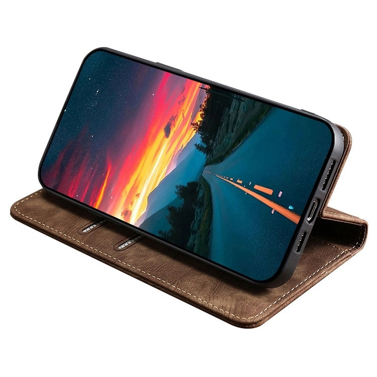 For Motorola Edge 5G 2024 RFID Anti-theft Brush Magnetic Leather Phone Case(Brown)