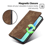 For Motorola Edge 5G 2024 RFID Anti-theft Brush Magnetic Leather Phone Case(Brown)