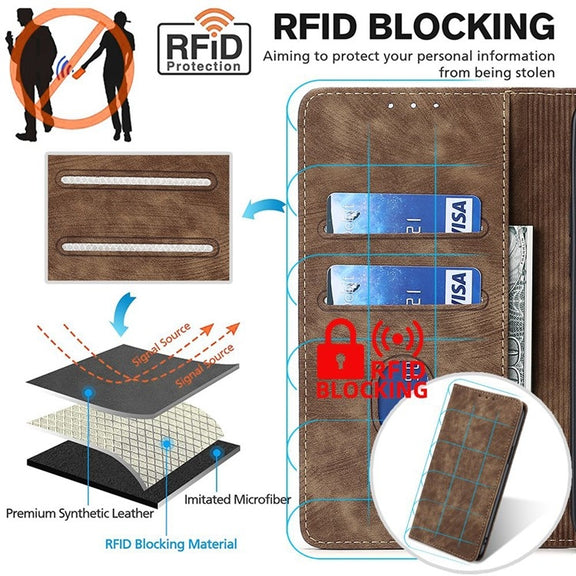 For Motorola Edge 5G 2024 RFID Anti-theft Brush Magnetic Leather Phone Case(Brown)