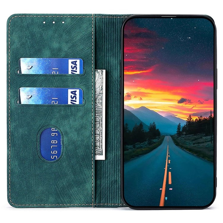 For Motorola Edge 5G 2024 RFID Anti-theft Brush Magnetic Leather Phone Case(Green)