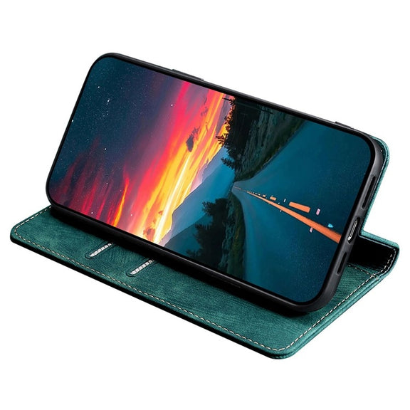 For Motorola Edge 5G 2024 RFID Anti-theft Brush Magnetic Leather Phone Case(Green)